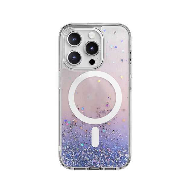Apple iPhone 15 Pro Kılıf M-safe Şarj Özellikli Parlayan Simli Şeffaf Lisanslı Switcheasy Starfield-M Kapak