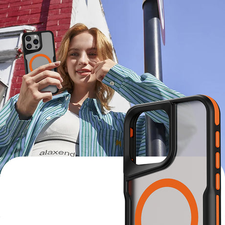 Apple iPhone 15 Pro Kılıf M-safe Şarj Özellikli Renkli Kenar Airbag Şeritli Zore Lamer Kapak