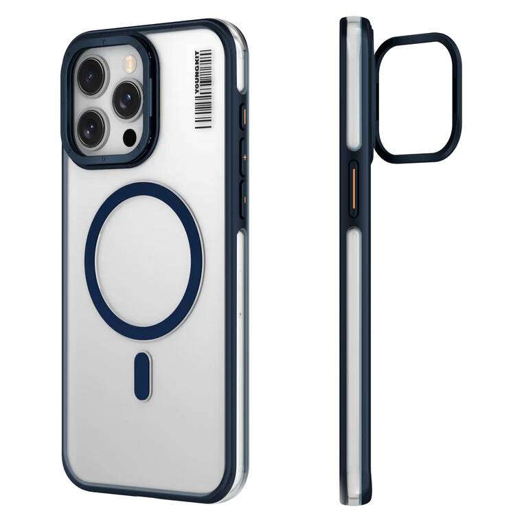 Apple iPhone 15 Pro Kılıf M-safe Şarj Özellikli Sararma Önleyici Youngkit Crystal Grid Kapak