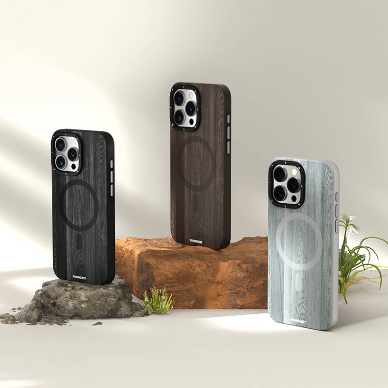 Apple iPhone 15 Pro Kılıf M-safe Şarj Özellikli Sararmaya Dayanıklı Youngkit Wood Forest Serisi Kapak