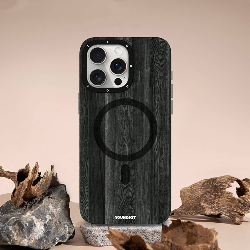 Apple iPhone 15 Pro Kılıf M-safe Şarj Özellikli Sararmaya Dayanıklı Youngkit Wood Forest Serisi Kapak