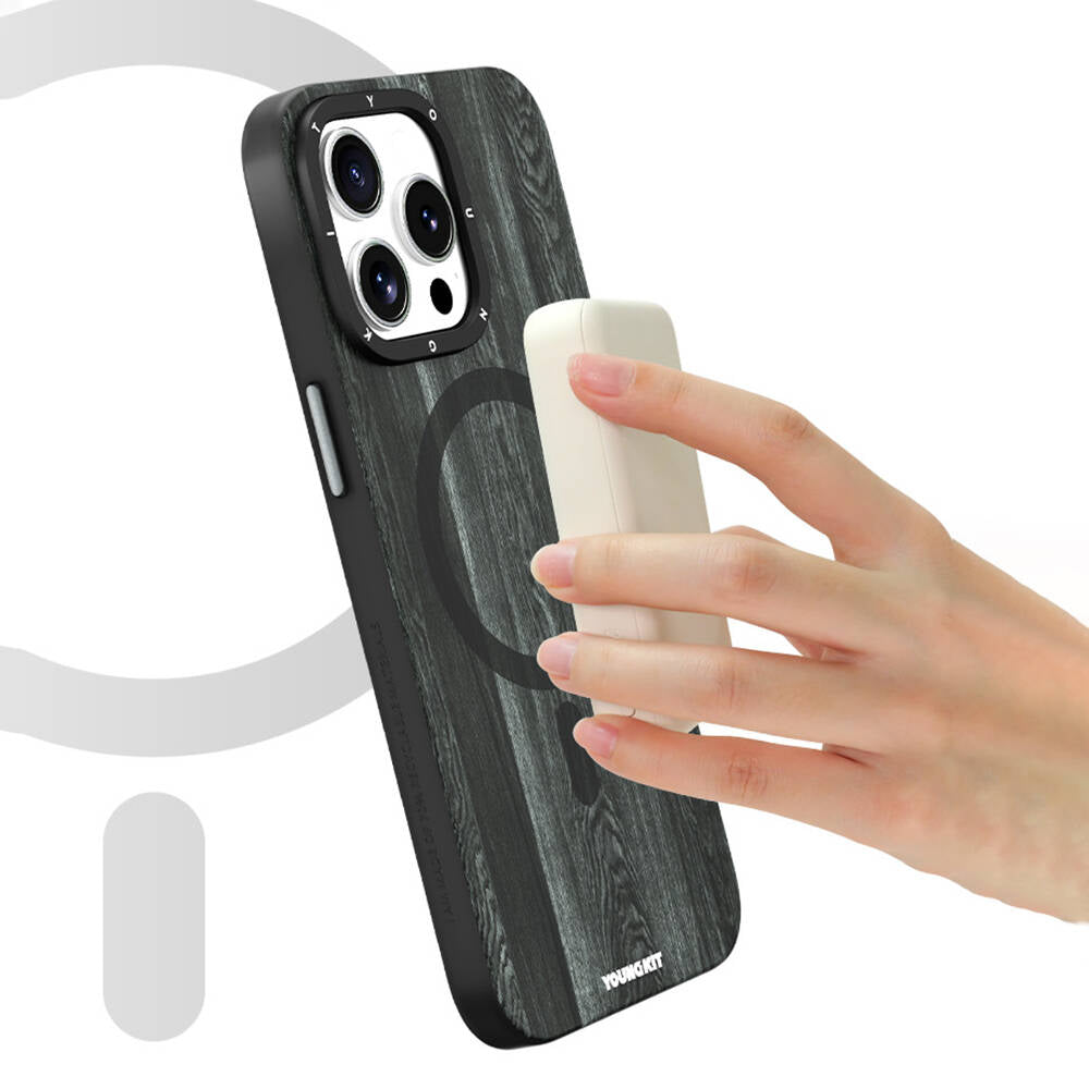 Apple iPhone 15 Pro Kılıf M-safe Şarj Özellikli Sararmaya Dayanıklı Youngkit Wood Forest Serisi Kapak