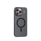 Apple iPhone 15 Pro Kılıf M-safe Şarj Özellikli Standlı Metal Kamera Çerçeveli Mat Recci Glaze Serisi Kapak