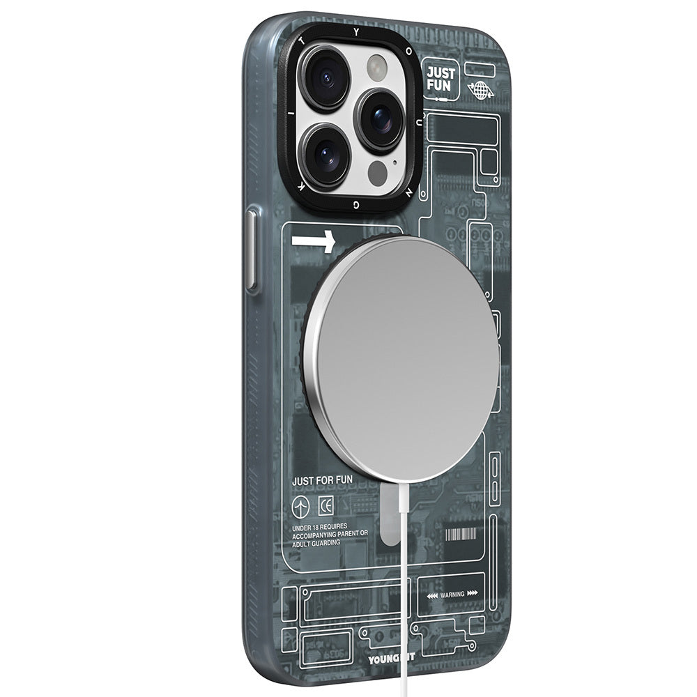 Apple iPhone 15 Pro Kılıf M-safe Şarj Özellikli Youngkit 360° Standlı Technology Serisi Kapak