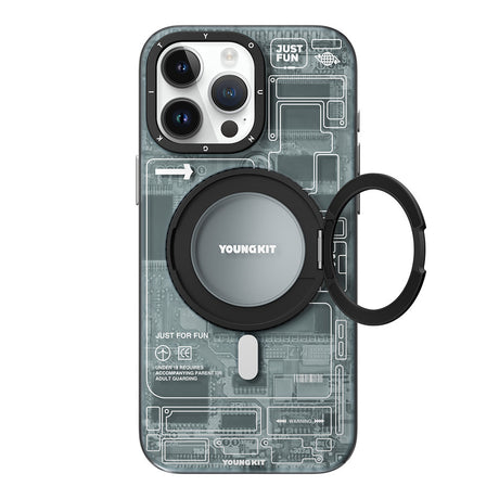 Apple iPhone 15 Pro Kılıf M-safe Şarj Özellikli Youngkit 360° Standlı Technology Serisi Kapak