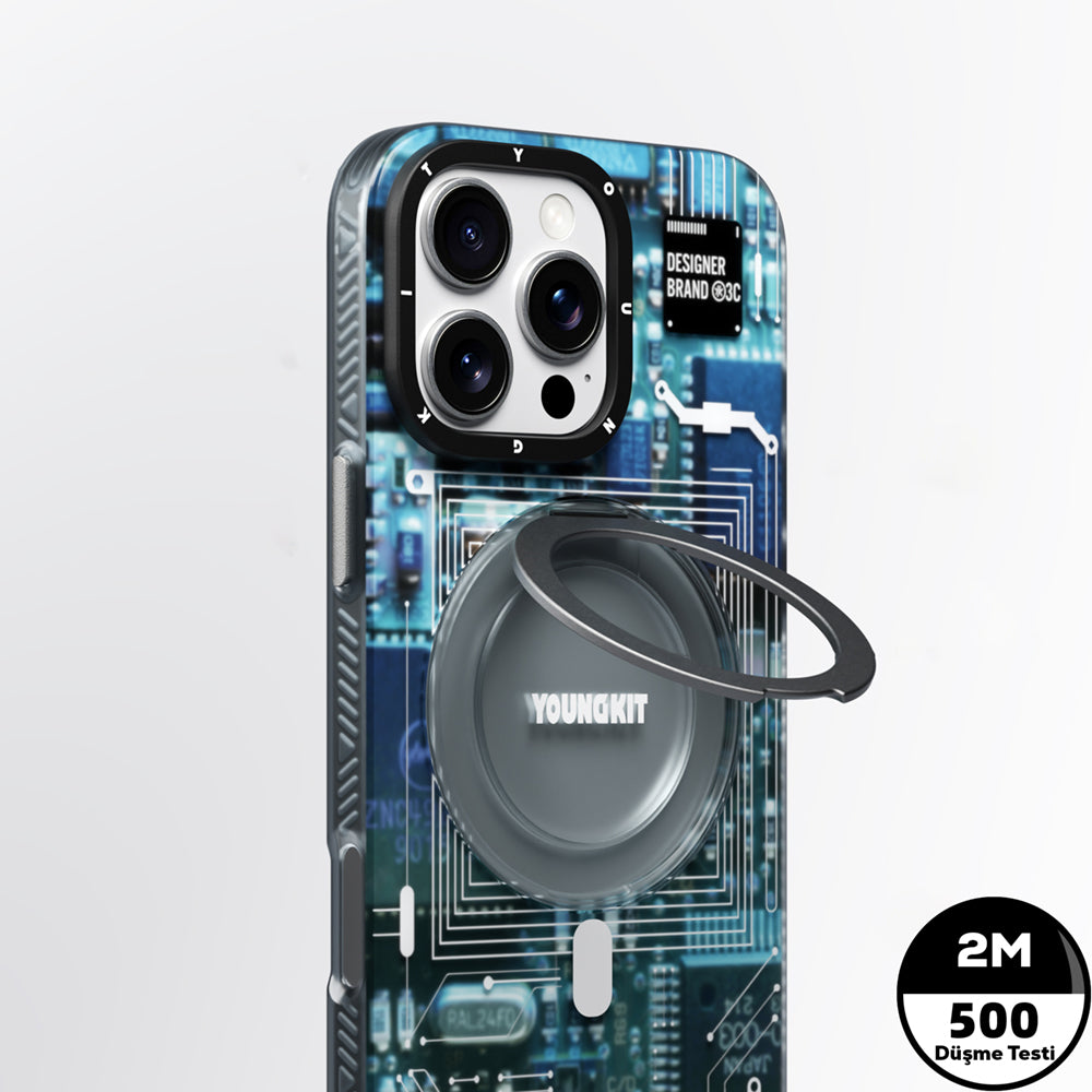 Apple iPhone 15 Pro Kılıf M-safe Şarj Özellikli Youngkit 360° Standlı Technology Serisi Kapak