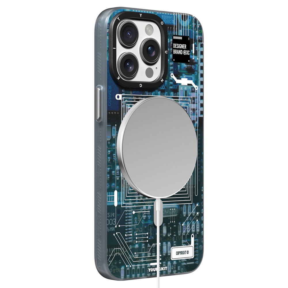 Apple iPhone 15 Pro Kılıf M-safe Şarj Özellikli Youngkit 360° Standlı Technology Serisi Kapak
