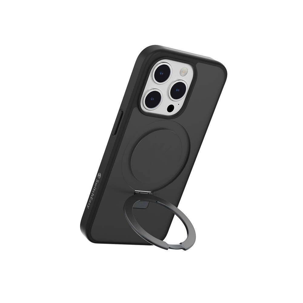 Apple iPhone 15 Pro Kılıf M-safe Şarj Özellikli Yüzük Standlı Lisanslı Switcheasy Magstand-M Kapak