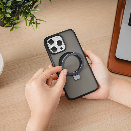 Apple iPhone 15 Pro Kılıf M-safe Şarj Özellikli Yüzük Standlı Lisanslı Switcheasy Magstand-M Kapak
