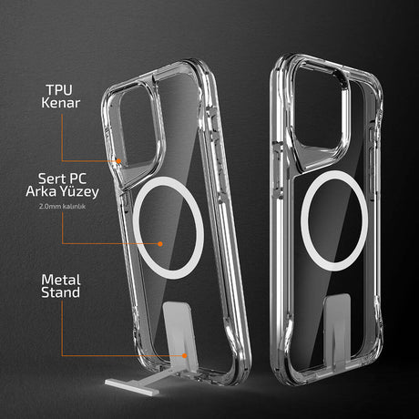 Apple iPhone 15 Pro Kılıf M-safe Şarj Özellikli Zore T-Max Standlı Kapak