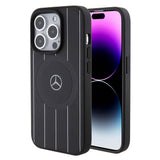 Apple iPhone 15 Pro Kılıf Mercedes Benz Orjinal Lisanslı M-safe Şarj Özellikli Baskı Logolu Paralel Çizgi Desenli Deri Kapak
