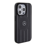 Apple iPhone 15 Pro Kılıf Mercedes Benz Orjinal Lisanslı M-safe Şarj Özellikli Baskı Logolu Paralel Çizgi Desenli Deri Kapak
