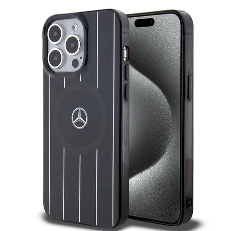 Apple iPhone 15 Pro Kılıf Mercedes Benz Orjinal Lisanslı M-safe Şarj Özellikli Çift Katmanlı Paralel Çizgi Desenli Kapak