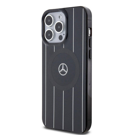 Apple iPhone 15 Pro Kılıf Mercedes Benz Orjinal Lisanslı M-safe Şarj Özellikli Çift Katmanlı Paralel Çizgi Desenli Kapak