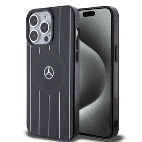 Apple iPhone 15 Pro Kılıf Mercedes Benz Orjinal Lisanslı M-safe Şarj Özellikli Çift Katmanlı Paralel Çizgi Desenli Kapak