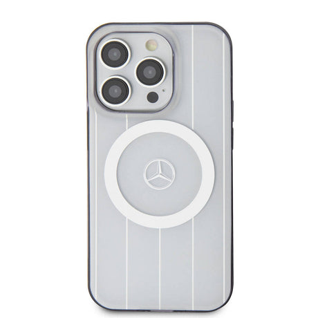 Apple iPhone 15 Pro Kılıf Mercedes Benz Orjinal Lisanslı M-safe Şarj Özellikli Çift Katmanlı Paralel Çizgi Desenli Kapak