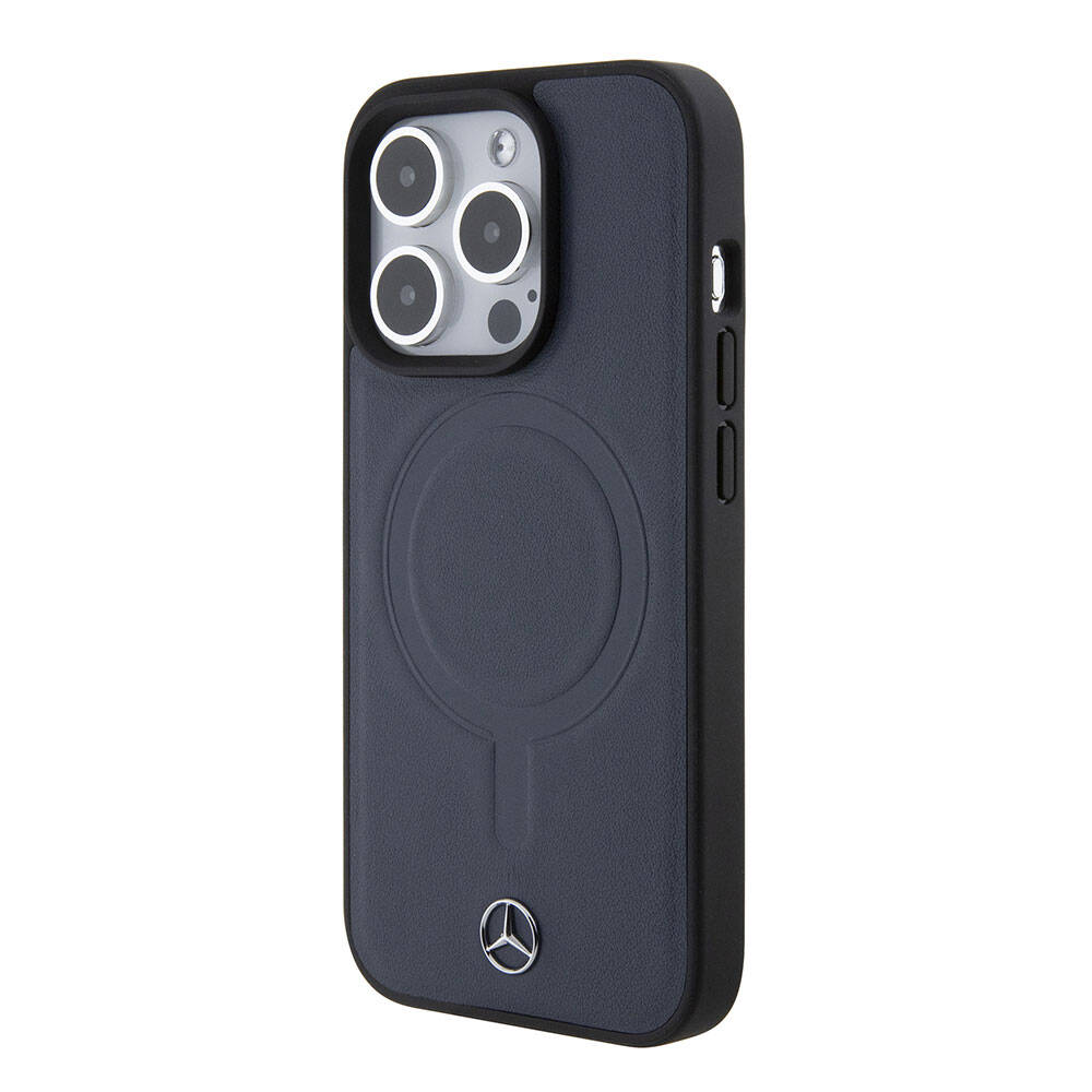 Apple iPhone 15 Pro Kılıf Mercedes Benz Orjinal Lisanslı M-safe Şarj Özellikli Metal Yıldız Logolu Pürüzsüz Deri Kapak