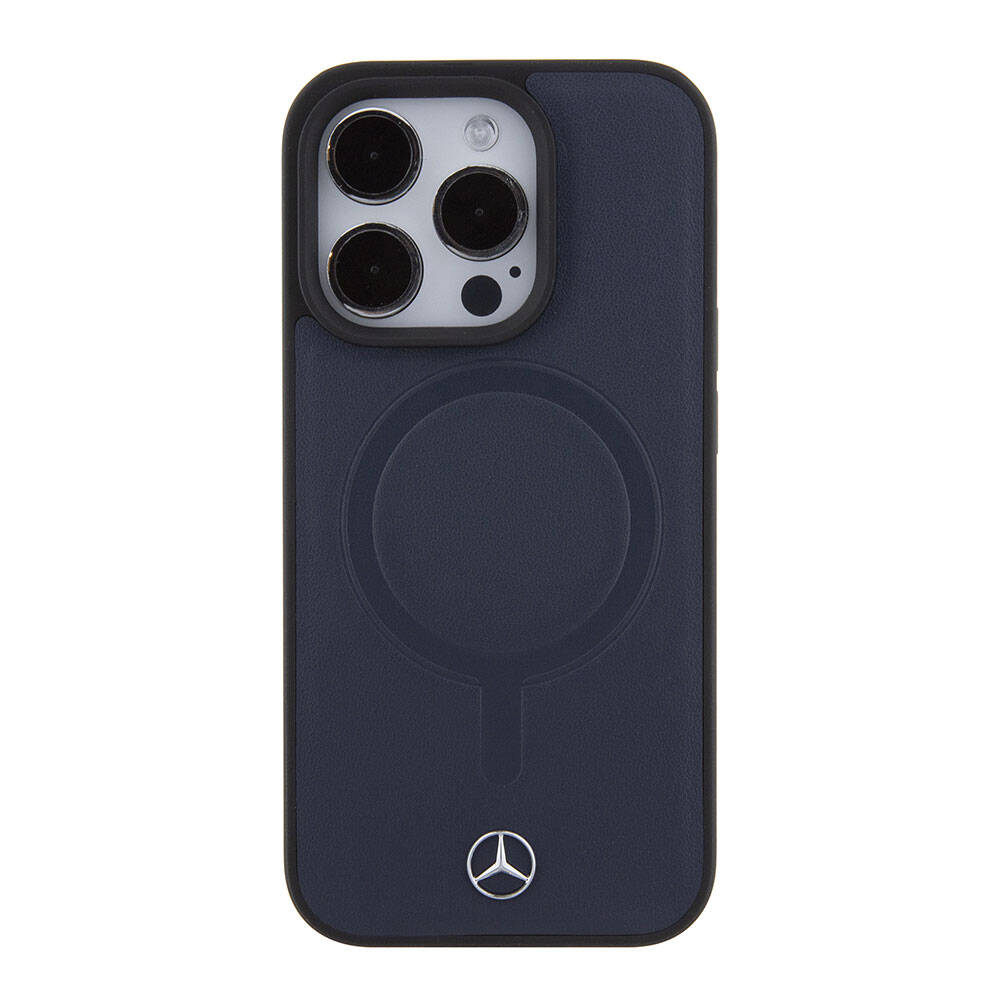 Apple iPhone 15 Pro Kılıf Mercedes Benz Orjinal Lisanslı M-safe Şarj Özellikli Metal Yıldız Logolu Pürüzsüz Deri Kapak