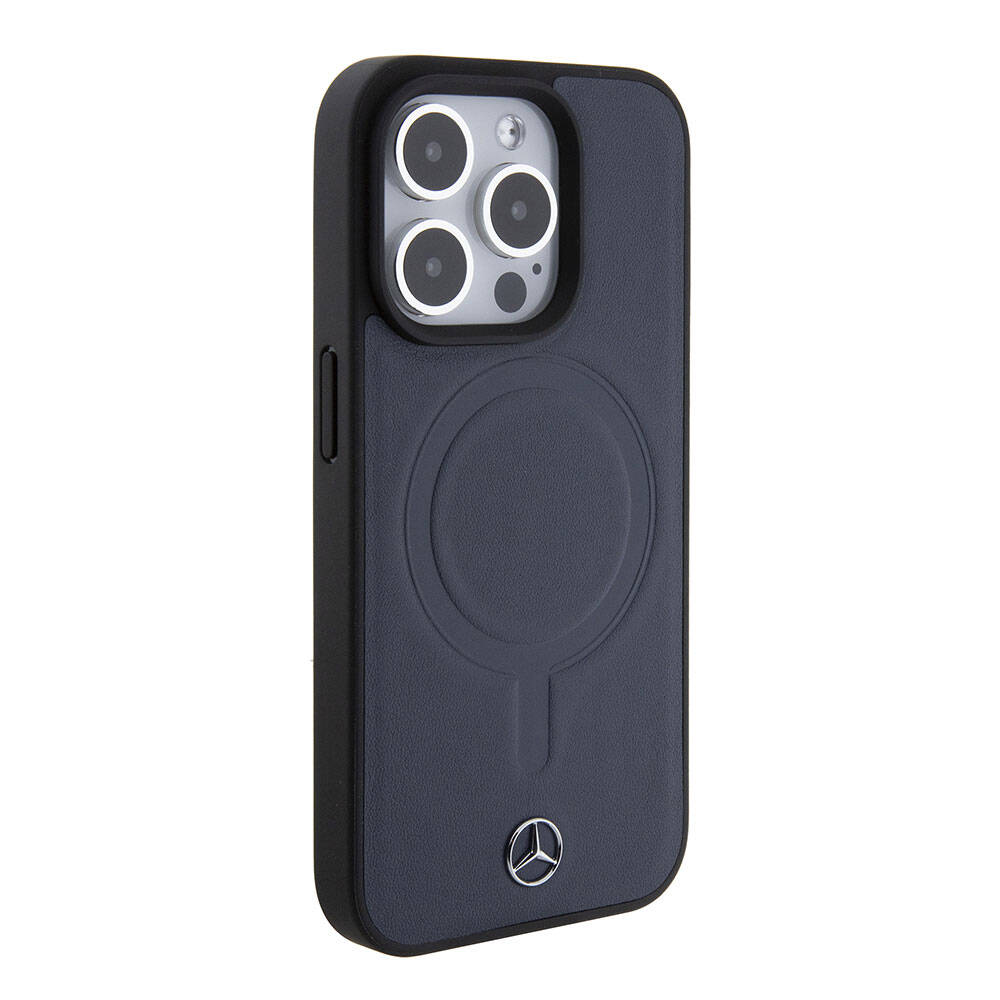 Apple iPhone 15 Pro Kılıf Mercedes Benz Orjinal Lisanslı M-safe Şarj Özellikli Metal Yıldız Logolu Pürüzsüz Deri Kapak