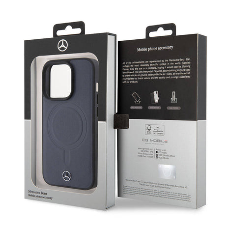 Apple iPhone 15 Pro Kılıf Mercedes Benz Orjinal Lisanslı M-safe Şarj Özellikli Metal Yıldız Logolu Pürüzsüz Deri Kapak