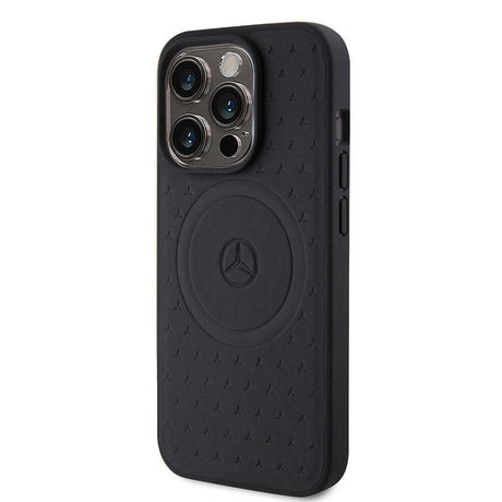 Apple iPhone 15 Pro Kılıf Mercedes Benz Orjinal Lisanslı M-safe Şarj Özellikli Mühürlü Yıldız Desenli ve Logolu Deri Kapak
