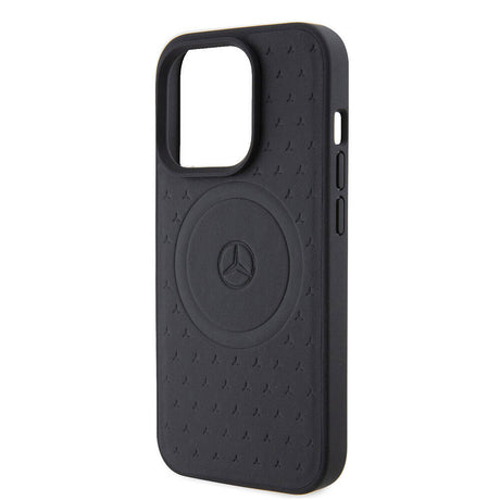 Apple iPhone 15 Pro Kılıf Mercedes Benz Orjinal Lisanslı M-safe Şarj Özellikli Mühürlü Yıldız Desenli ve Logolu Deri Kapak