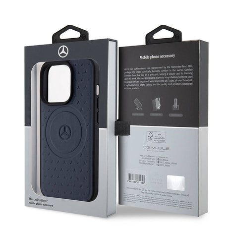 Apple iPhone 15 Pro Kılıf Mercedes Benz Orjinal Lisanslı M-safe Şarj Özellikli Mühürlü Yıldız Desenli ve Logolu Deri Kapak