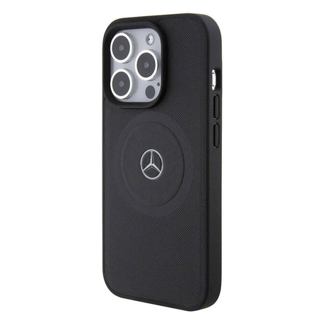 Apple iPhone 15 Pro Kılıf Mercedes Benz Orjinal Lisanslı M-safe Şarj Özellikli Pike Desenli Baskı Logolu Deri Kapak