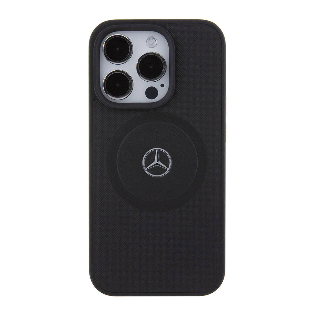 Apple iPhone 15 Pro Kılıf Mercedes Benz Orjinal Lisanslı M-safe Şarj Özellikli Pike Desenli Baskı Logolu Deri Kapak