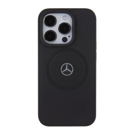 Apple iPhone 15 Pro Kılıf Mercedes Benz Orjinal Lisanslı M-safe Şarj Özellikli Pike Desenli Baskı Logolu Deri Kapak