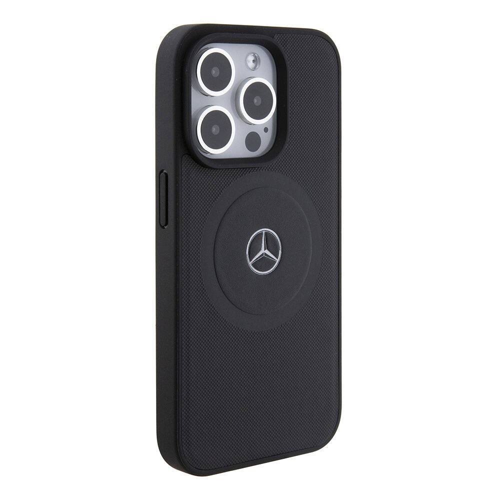 Apple iPhone 15 Pro Kılıf Mercedes Benz Orjinal Lisanslı M-safe Şarj Özellikli Pike Desenli Baskı Logolu Deri Kapak
