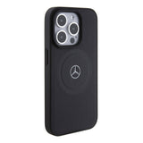 Apple iPhone 15 Pro Kılıf Mercedes Benz Orjinal Lisanslı M-safe Şarj Özellikli Pike Desenli Baskı Logolu Deri Kapak