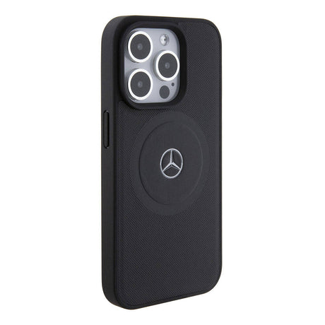 Apple iPhone 15 Pro Kılıf Mercedes Benz Orjinal Lisanslı M-safe Şarj Özellikli Pike Desenli Baskı Logolu Deri Kapak