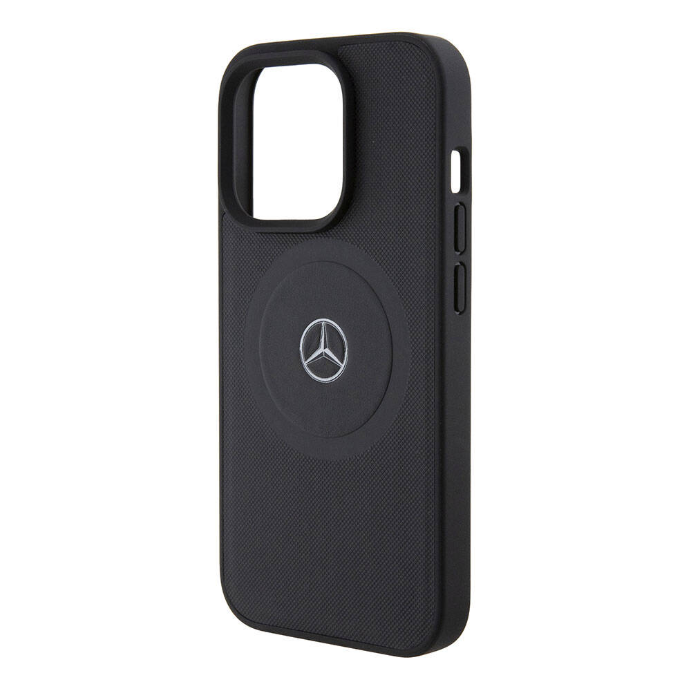 Apple iPhone 15 Pro Kılıf Mercedes Benz Orjinal Lisanslı M-safe Şarj Özellikli Pike Desenli Baskı Logolu Deri Kapak