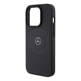 Apple iPhone 15 Pro Kılıf Mercedes Benz Orjinal Lisanslı M-safe Şarj Özellikli Pike Desenli Baskı Logolu Deri Kapak