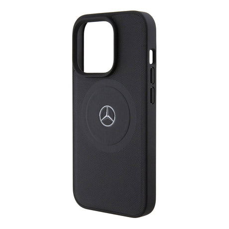 Apple iPhone 15 Pro Kılıf Mercedes Benz Orjinal Lisanslı M-safe Şarj Özellikli Pike Desenli Baskı Logolu Deri Kapak