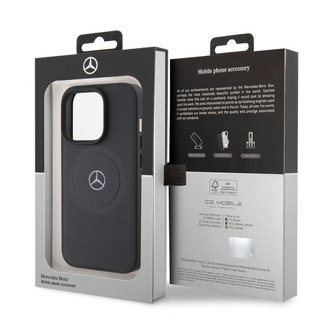 Apple iPhone 15 Pro Kılıf Mercedes Benz Orjinal Lisanslı M-safe Şarj Özellikli Pike Desenli Baskı Logolu Deri Kapak