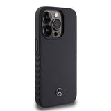Apple iPhone 15 Pro Kılıf Mercedes Benz Orjinal Lisanslı Tırtıklı Kenar Tasarımlı Metal Yıldız Logolu Pürüzsüz Hakiki Deri Kapak