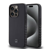 Apple iPhone 15 Pro Kılıf Mercedes Benz Orjinal Lisanslı Tırtıklı Kenar Tasarımlı Metal Yıldız Logolu Pürüzsüz Hakiki Deri Kapak