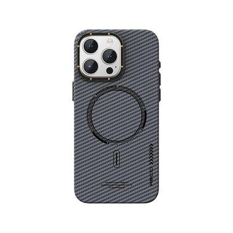 Apple iPhone 15 Pro Kılıf Recci Machinist Serisi M-safe Şarj Özellikli Magnetik Karbon Kapak