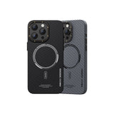 Apple iPhone 15 Pro Kılıf Recci Machinist Serisi M-safe Şarj Özellikli Magnetik Karbon Kapak