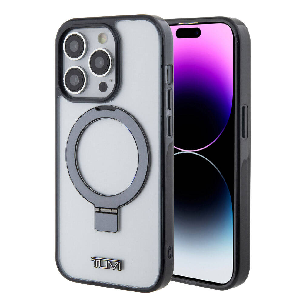 Apple iPhone 15 Pro Kılıf TUMI Orjinal Lisanslı M-safe Şarj Özellikli Metal Logolu Ring Standlı Silikon Kapak
