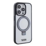 Apple iPhone 15 Pro Kılıf TUMI Orjinal Lisanslı M-safe Şarj Özellikli Metal Logolu Ring Standlı Silikon Kapak