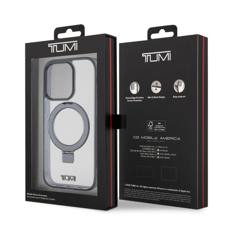 Apple iPhone 15 Pro Kılıf TUMI Orjinal Lisanslı M-safe Şarj Özellikli Metal Logolu Ring Standlı Silikon Kapak