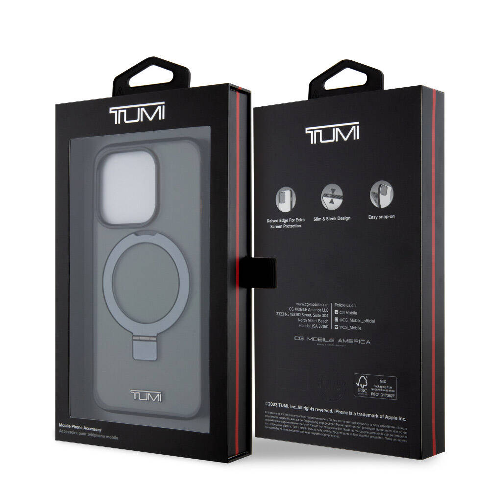 Apple iPhone 15 Pro Kılıf TUMI Orjinal Lisanslı M-safe Şarj Özellikli PC TPU Metal Logolu Ring Standlı Kapak