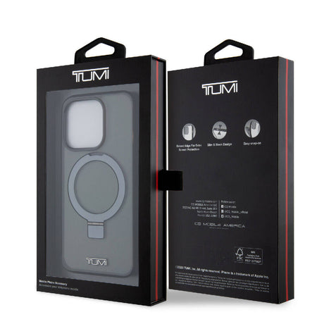 Apple iPhone 15 Pro Kılıf TUMI Orjinal Lisanslı M-safe Şarj Özellikli PC TPU Metal Logolu Ring Standlı Kapak