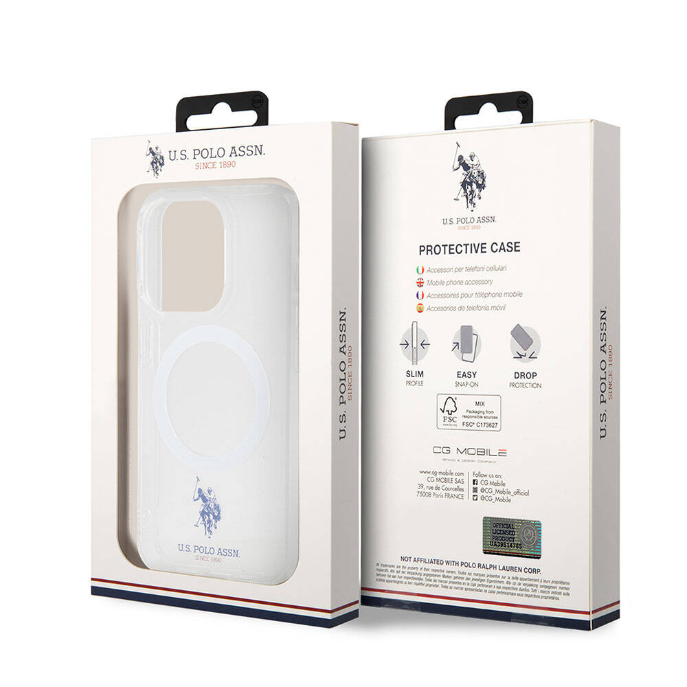 Apple iPhone 15 Pro Kılıf U.S. Polo Assn. Orjinal Lisanslı M-safe Şarj Özellikli Transparan Tasarım Kapak