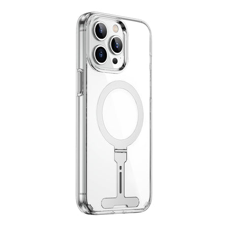 Apple iPhone 15 Pro Kılıf Wiwu FYY-014 M-safe Şarj Özellikli Alüminyum Alaşım Metal Standlı Şeffaf Kapak