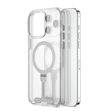 Apple iPhone 15 Pro Kılıf Wiwu FYY-014 M-safe Şarj Özellikli Alüminyum Alaşım Metal Standlı Şeffaf Kapak