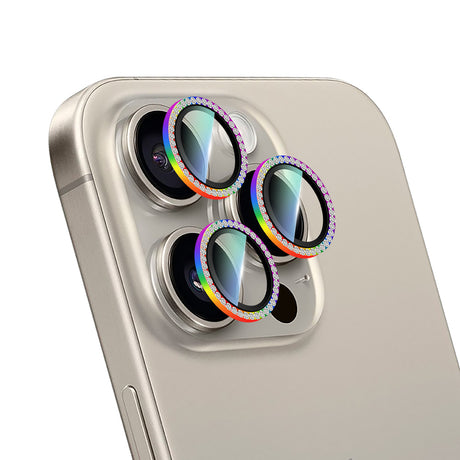 Apple iPhone 15 Pro Max CaseWorld Alloy Sparkling Diamond Serisi Taşlı Lens Koruyucu